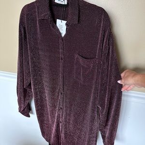 RURI MINI DRESS - SPARKLY OVERSIZED SHIRT DRESS IN BLACK WITH PINK SPARKLES